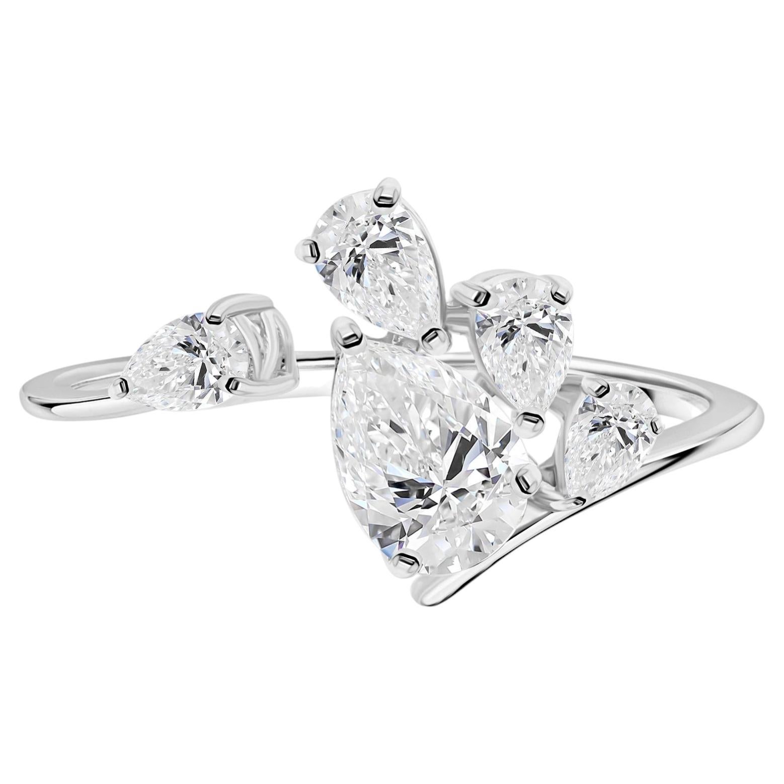 Natural 0.93 Carat SI Clarity HI Color Pear Diamond Ring 18 Karat White Gold