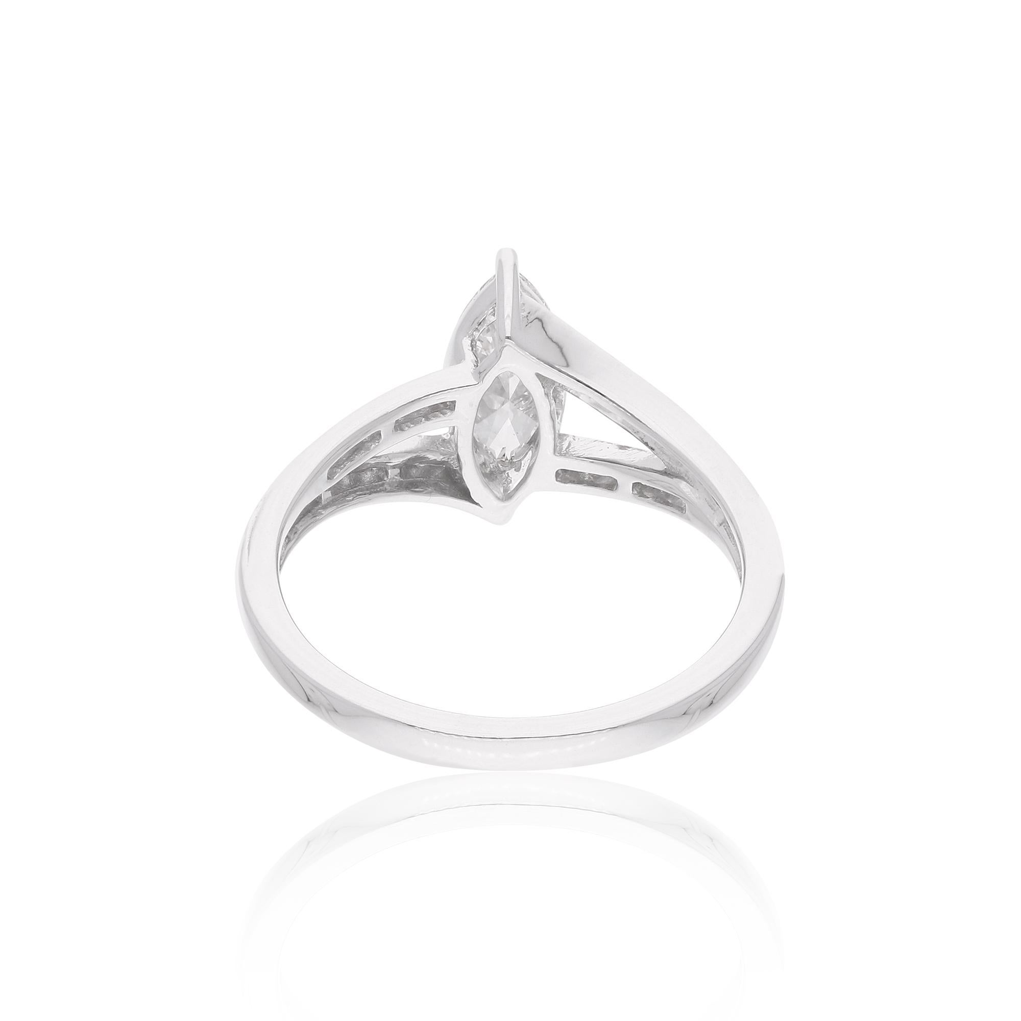 Marquise Cut Natural 0.94 Carat Marquise & Round Diamond Wedding Ring 14 Karat White Gold For Sale
