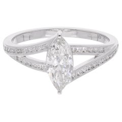 Natural 0.94 Carat Marquise & Round Diamond Wedding Ring 14 Karat White Gold