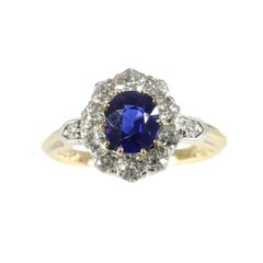 Natural 0.95 Carat Burma Sapphire and Diamond Gold Engagement Ring