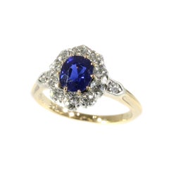 Natural 0.95 Carat Burma Sapphire and Diamond Gold Engagement Ring