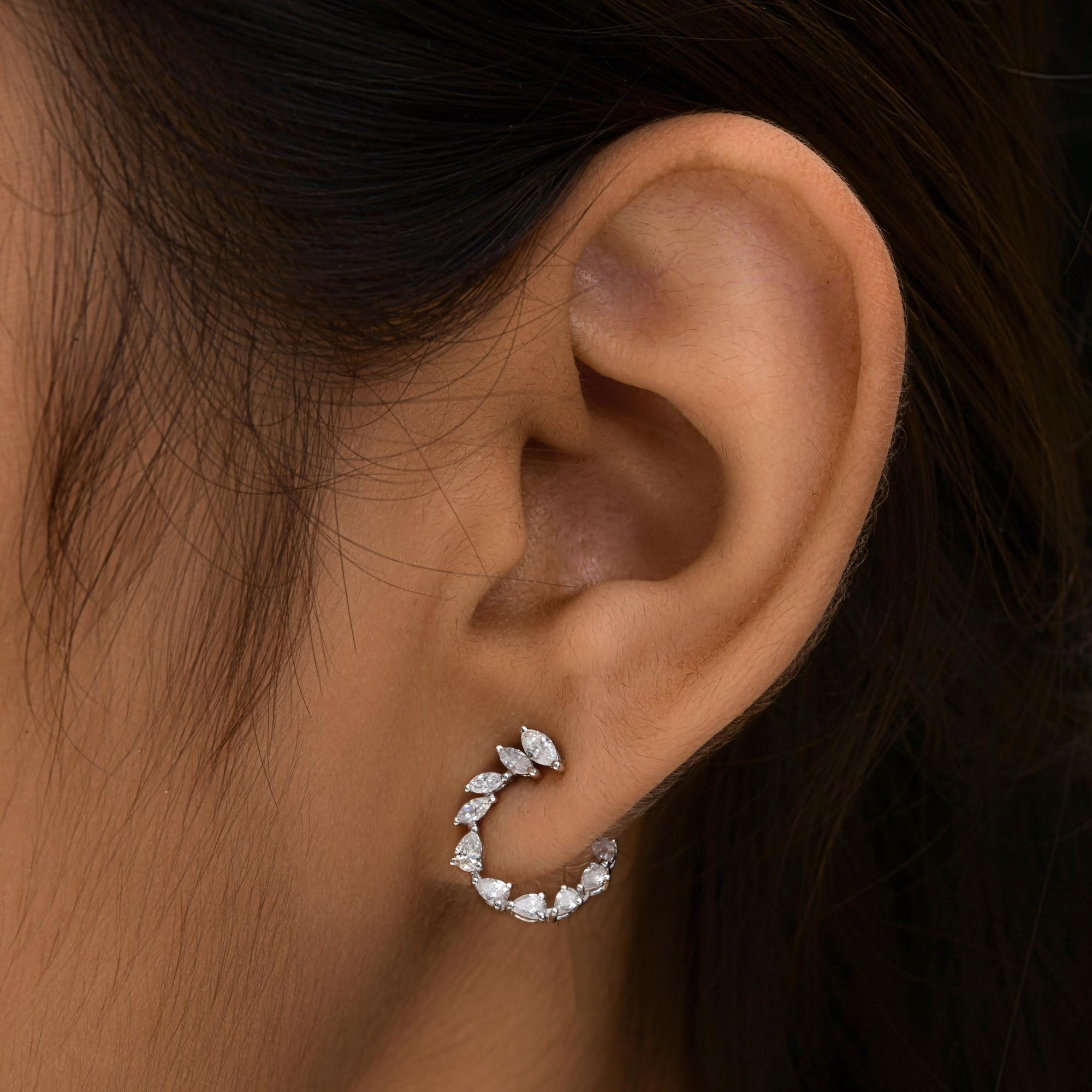 Modern Natural 0.95 Carat Marquise Pear Diamond Earrings 18 Karat White Gold Jewelry For Sale