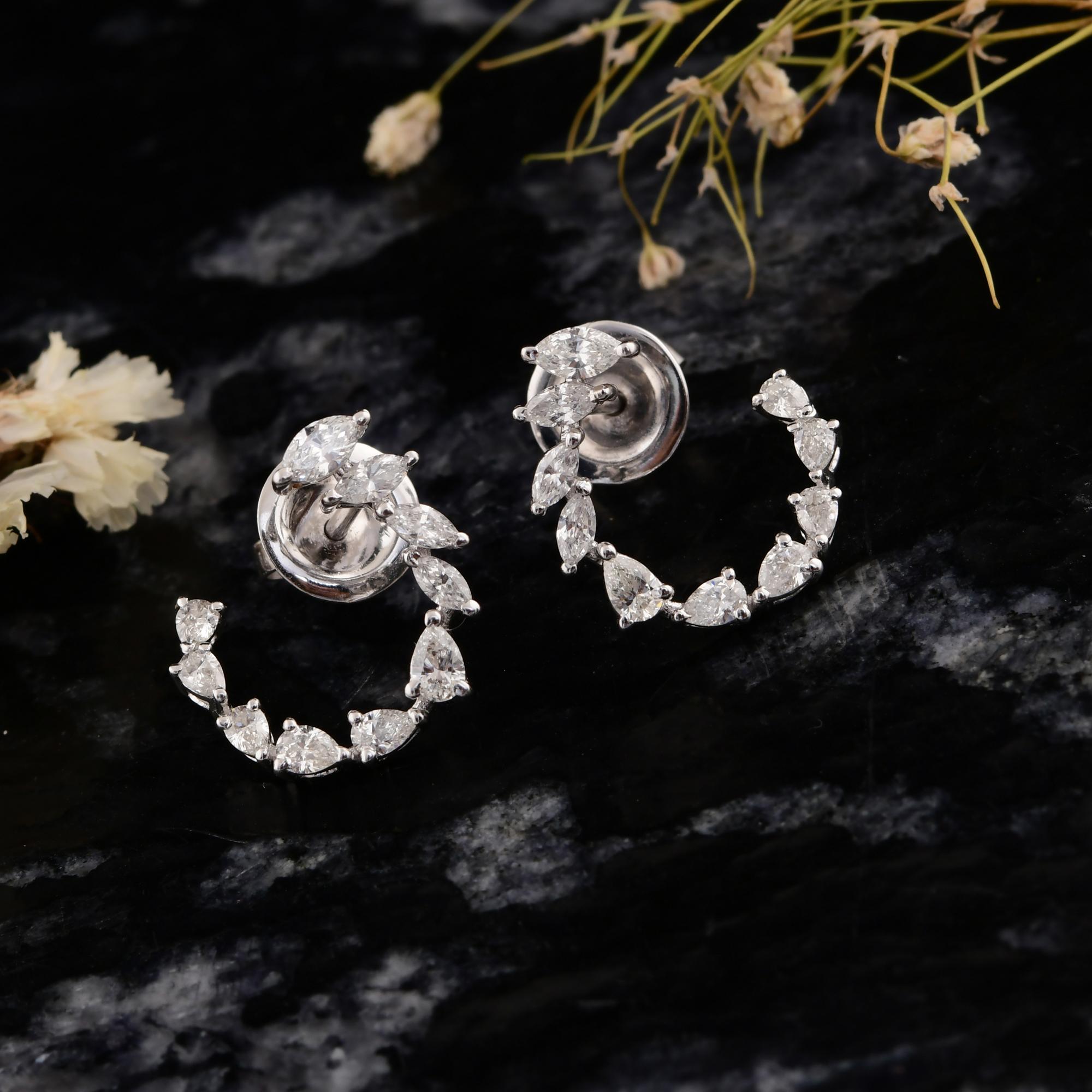 Pear Cut Natural 0.95 Carat Marquise Pear Diamond Earrings 18 Karat White Gold Jewelry For Sale