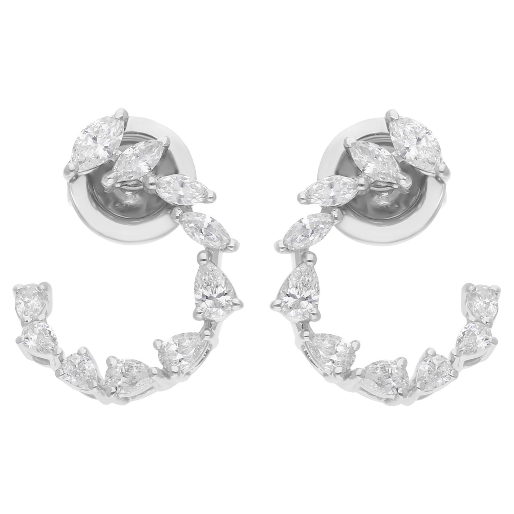 Natural 0.95 Carat Marquise Pear Diamond Earrings 18 Karat White Gold Jewelry For Sale