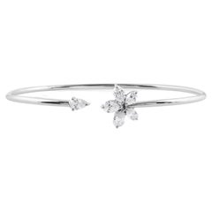 Natural 0.95 Carat Pear Diamond Cuff Bangle Bracelet 18 Karat White Gold Jewelry