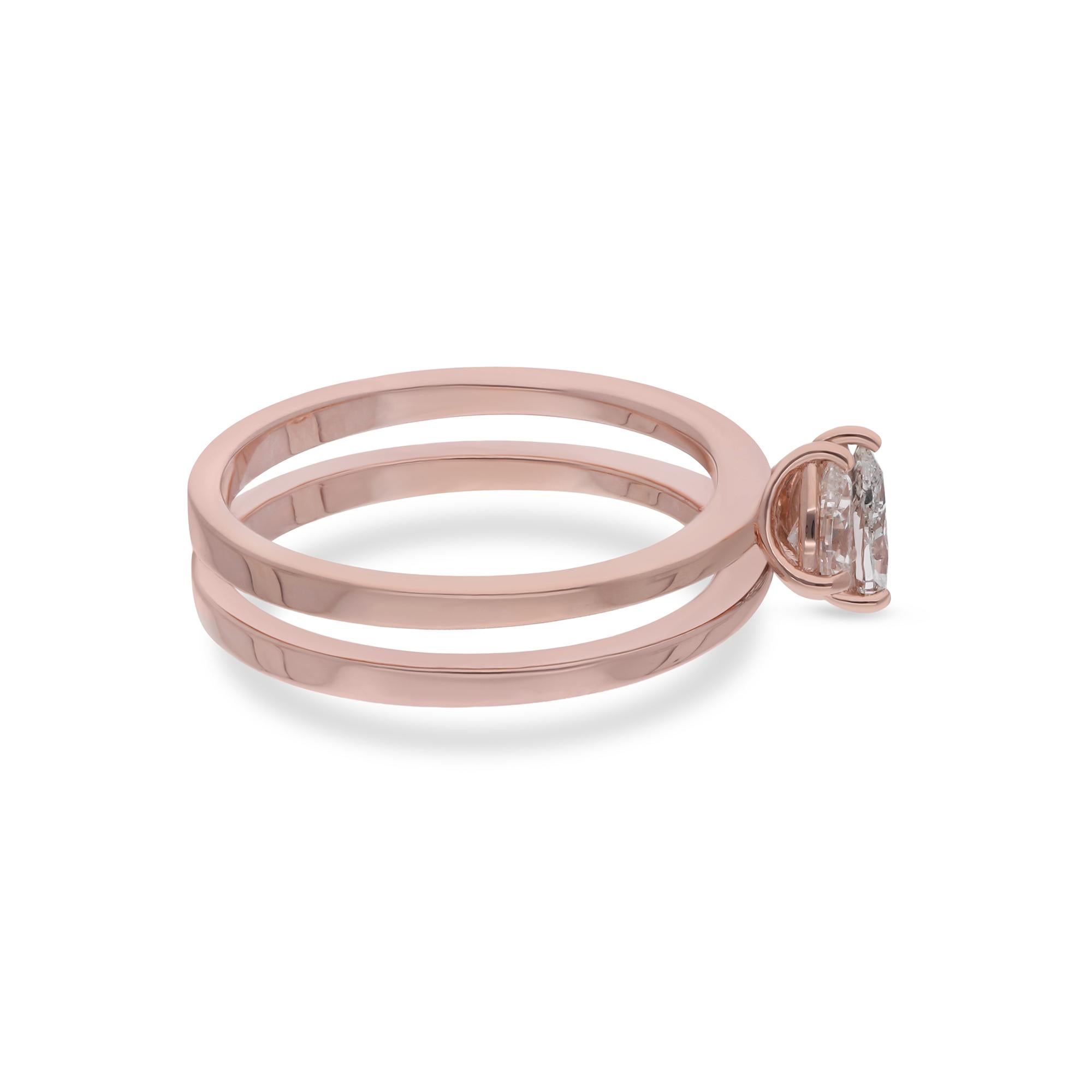 Modern Natural 0.95 Carat Pear Shaped Diamond Band Ring 18 Karat Rose Gold Fine Jewelry For Sale