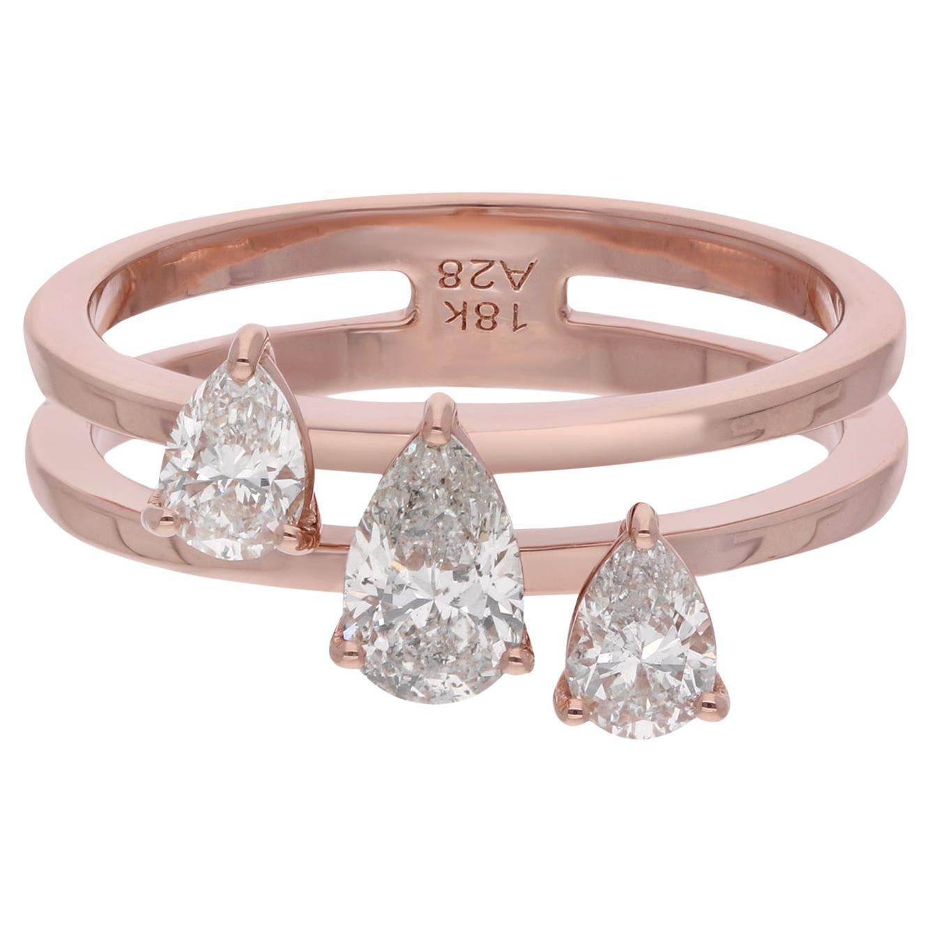 Natural 0.95 Carat Pear Shaped Diamond Band Ring 18 Karat Rose Gold Fine Jewelry