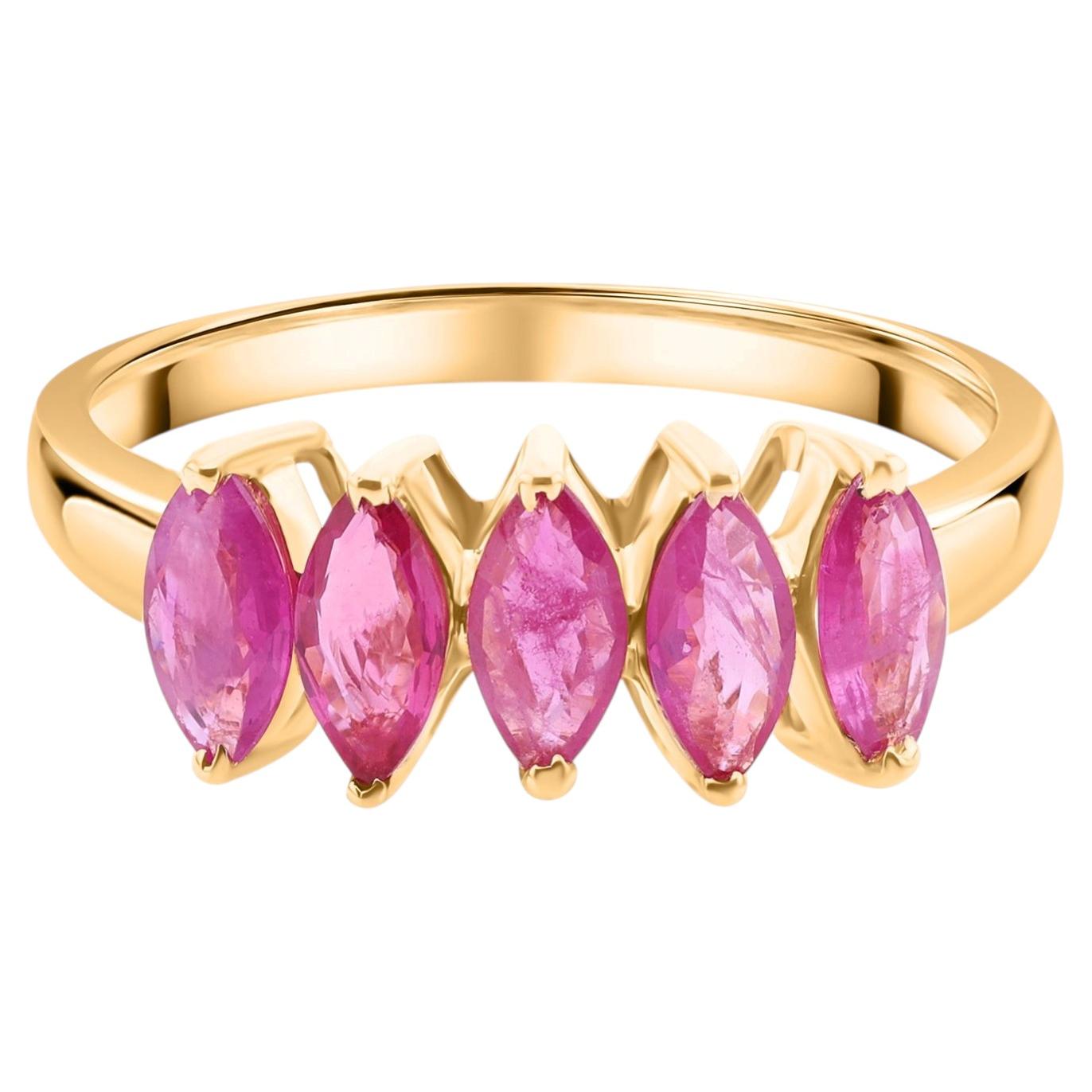 For Sale:  Natural 0.95 Carat Ruby Gemstone Ring 18 Karat Yellow Gold Handmade Jewelry