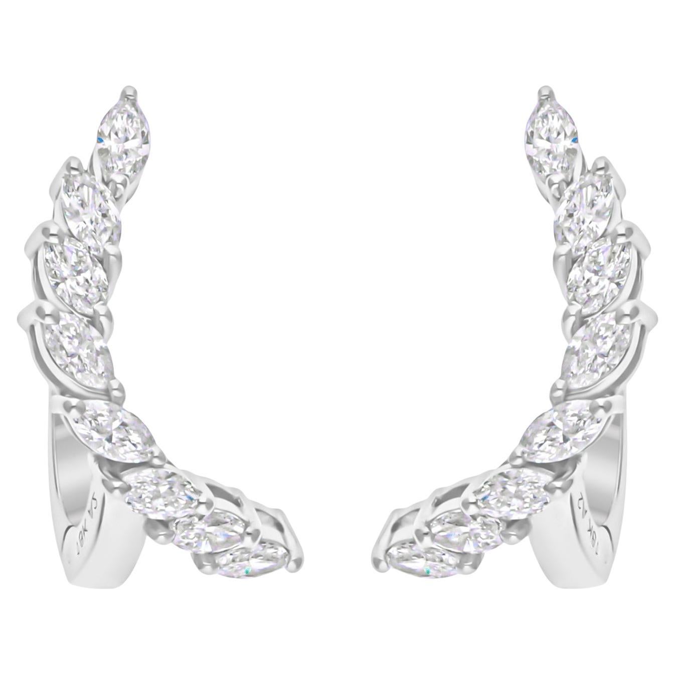 Natural 0.95 Carat SI/H Diamond Curve Stud Earrings 18 Karat White Gold