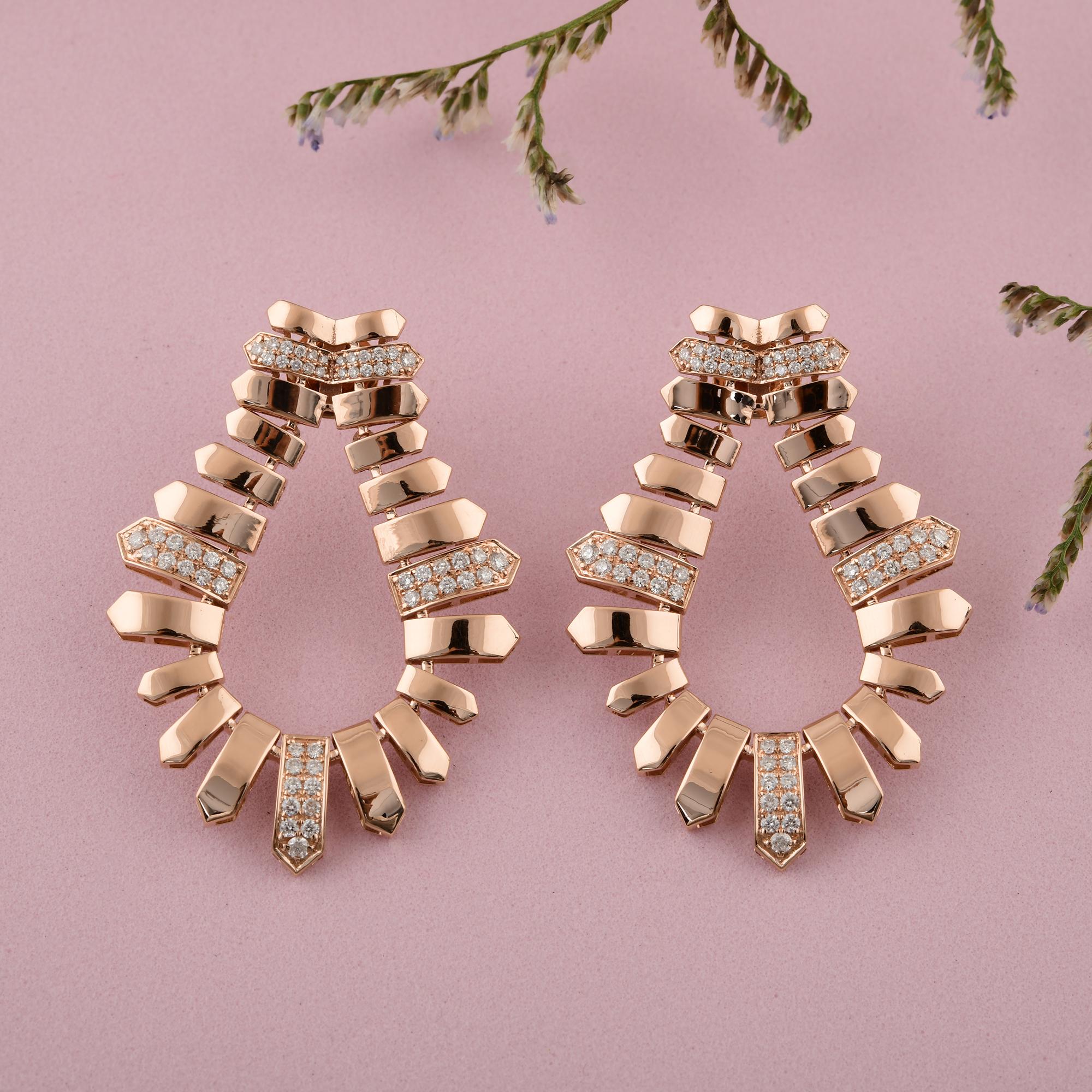 Natürlicher 0,95 Karat SI/H Diamant-Ohrringe aus 14 Karat Roségold mit rundem Brillantschliff (Rundschliff) im Angebot