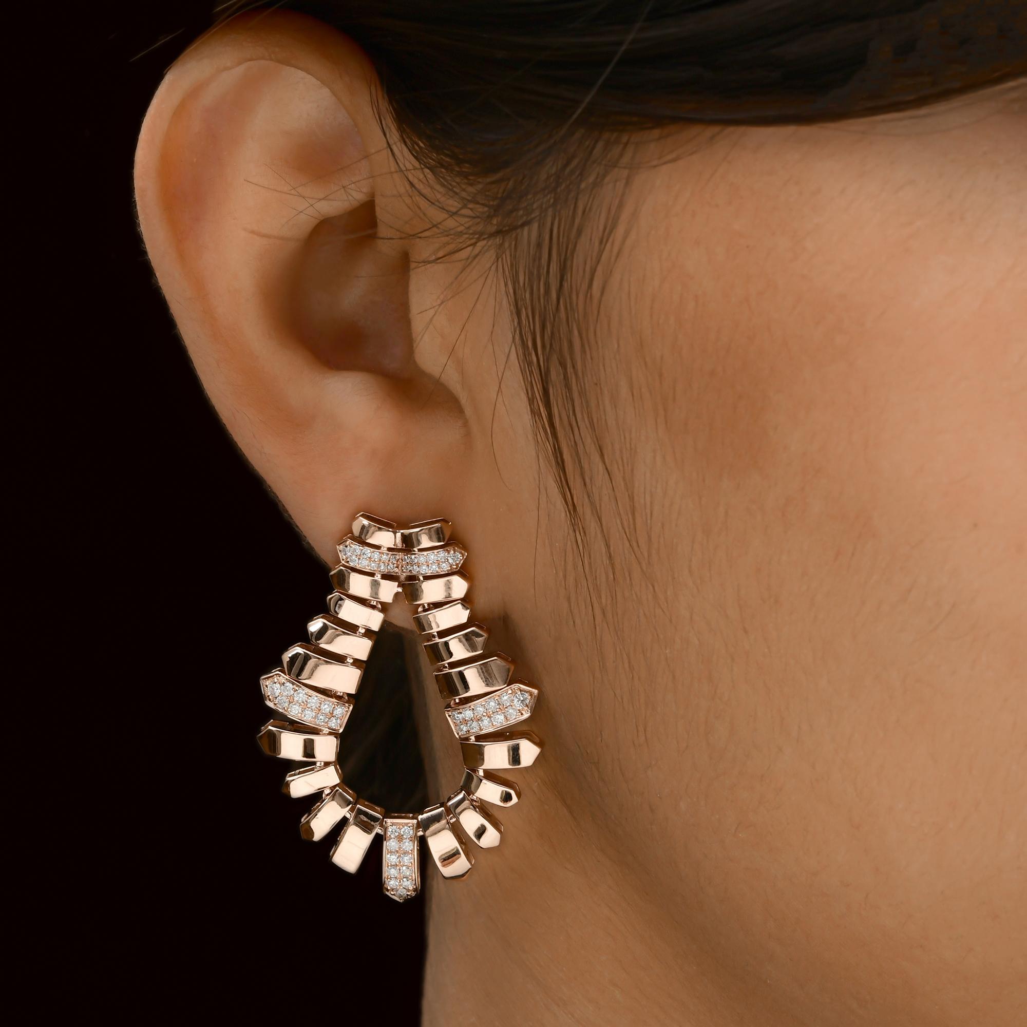 Moderne Boucles d'oreilles diamant naturel 0.95 carat SI/H taille ronde et brillante or rose 18 carats en vente