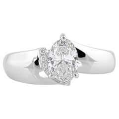 Anillo de Diamante Solitario Natural de 0,95 Quilates 14 Kilates Oro Blanco Joyería Fina