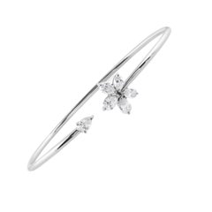 Brazalete de oro blanco de 14 quilates con diamantes florales SI/H naturales de 0,95 ct