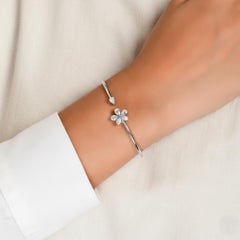 Natural 0.95ct SI/H Diamond Floral 18K White Gold Cuff Bracelet