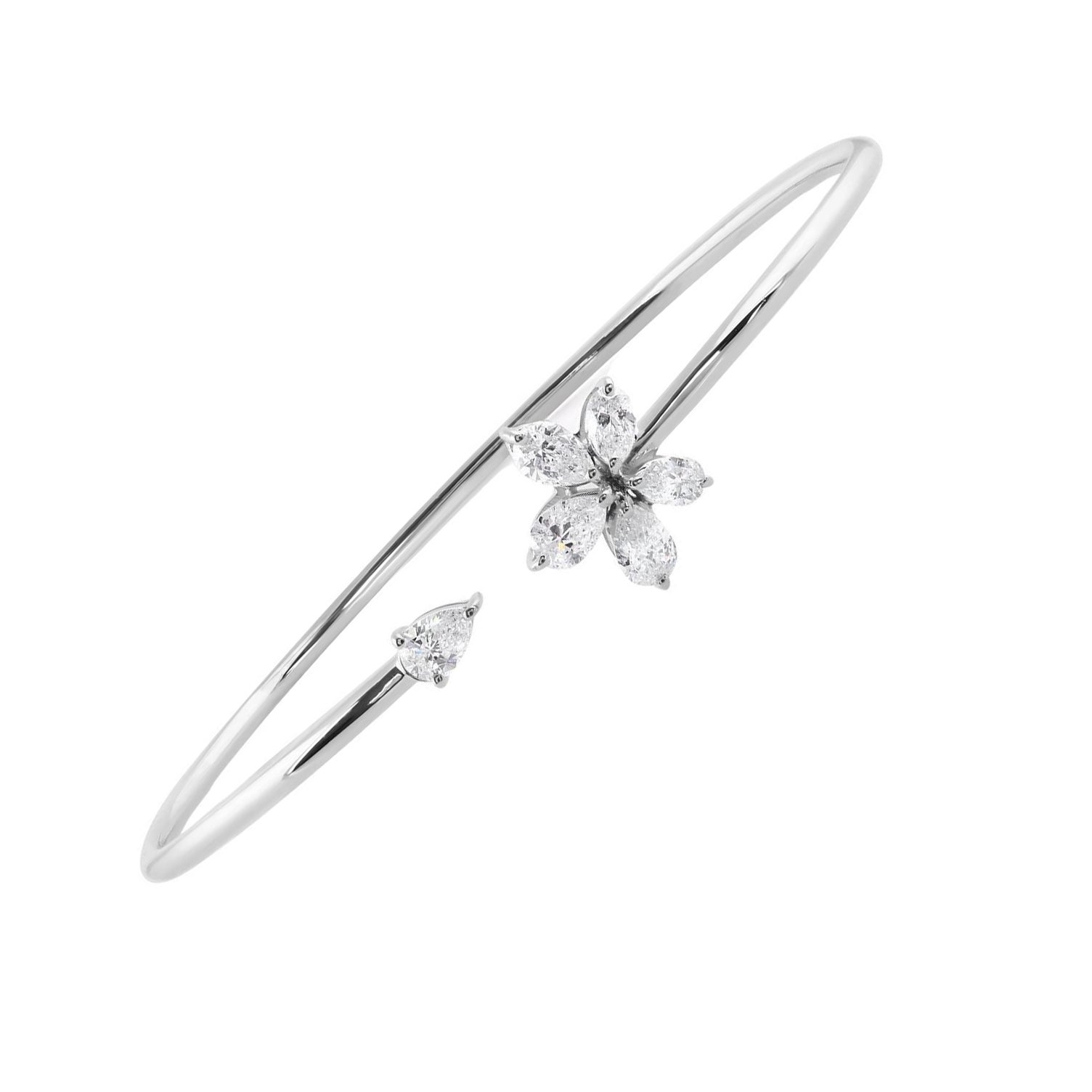 Natural 0.95ct SI/H Diamond Floral 18K White Gold Cuff Bracelet