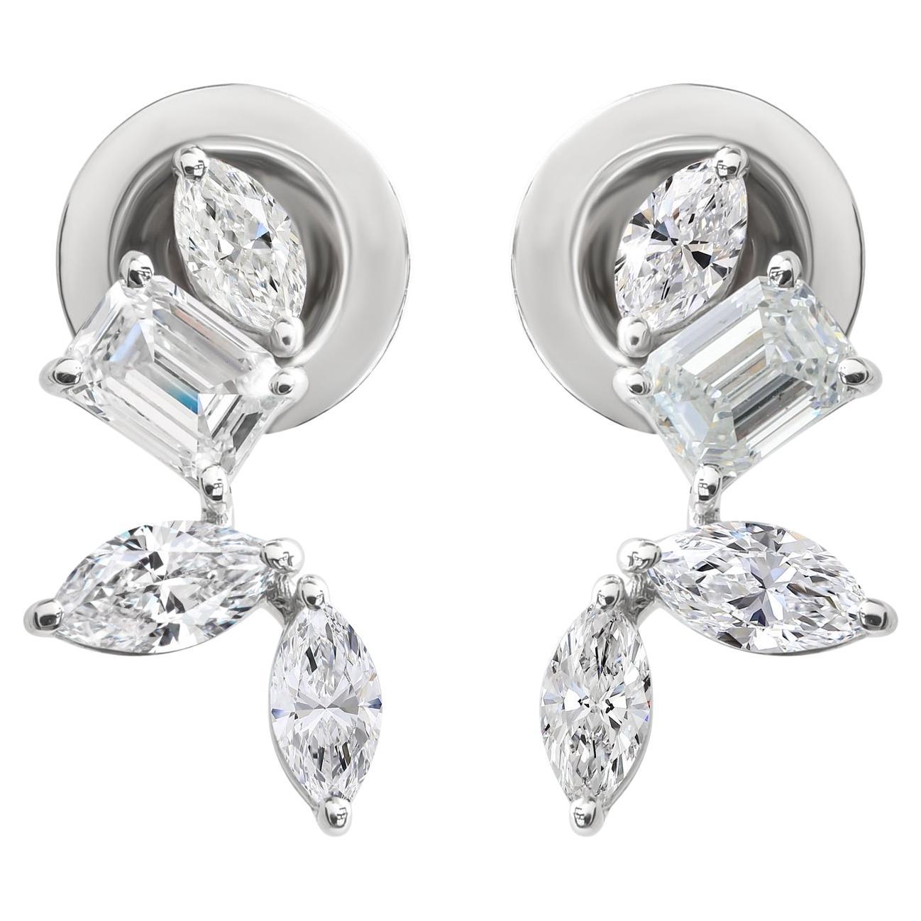 Orecchini di diamanti fini da 0,96 carati SI Clarity HI Color Oro bianco 9 carati