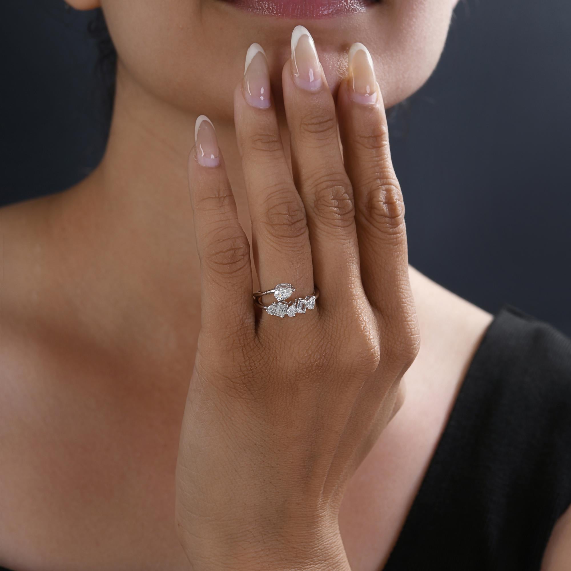 Natürlicher 0,96 Karat SI Reinheit HI Farbe Diamantring 18 Karat Weißgold Schmuck im Angebot 2