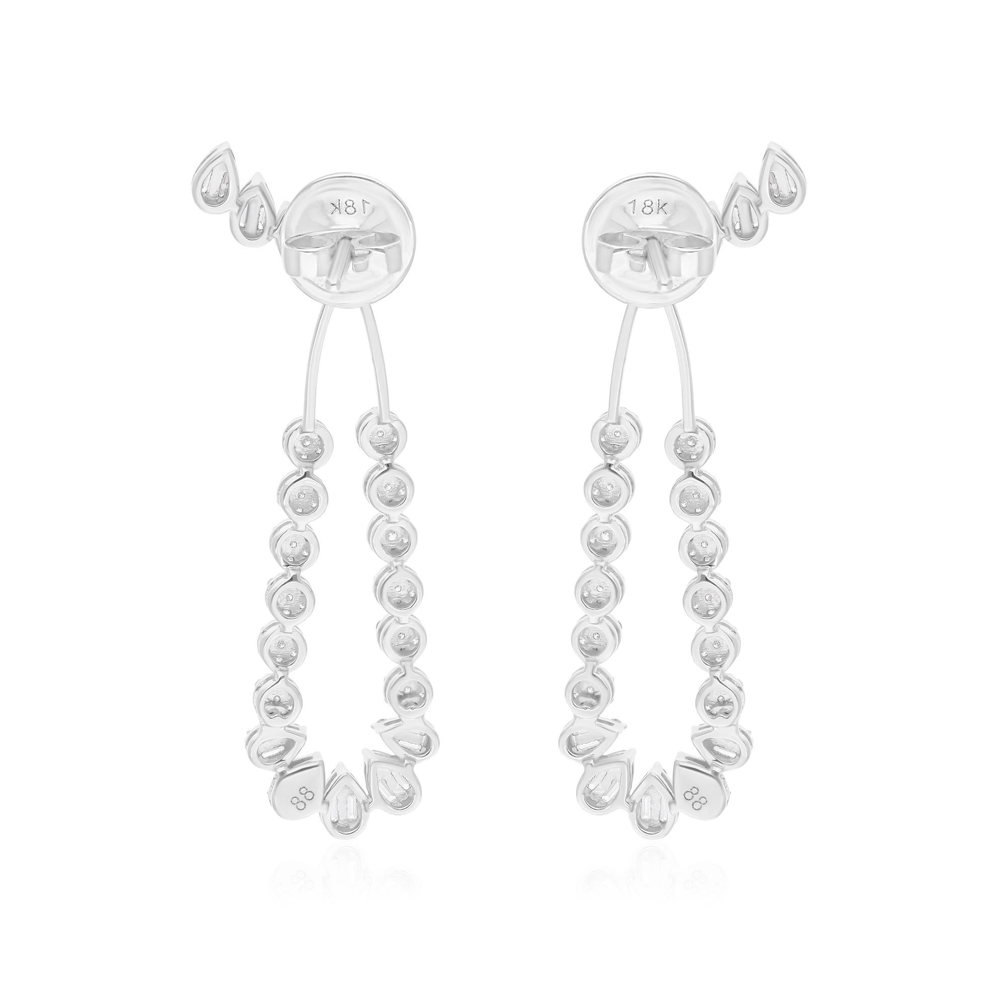 Natural 0.96 Carat SI/H Baguette Diamond Jacket Earrings 18 Karat White Gold In New Condition For Sale In Diera, Dubai