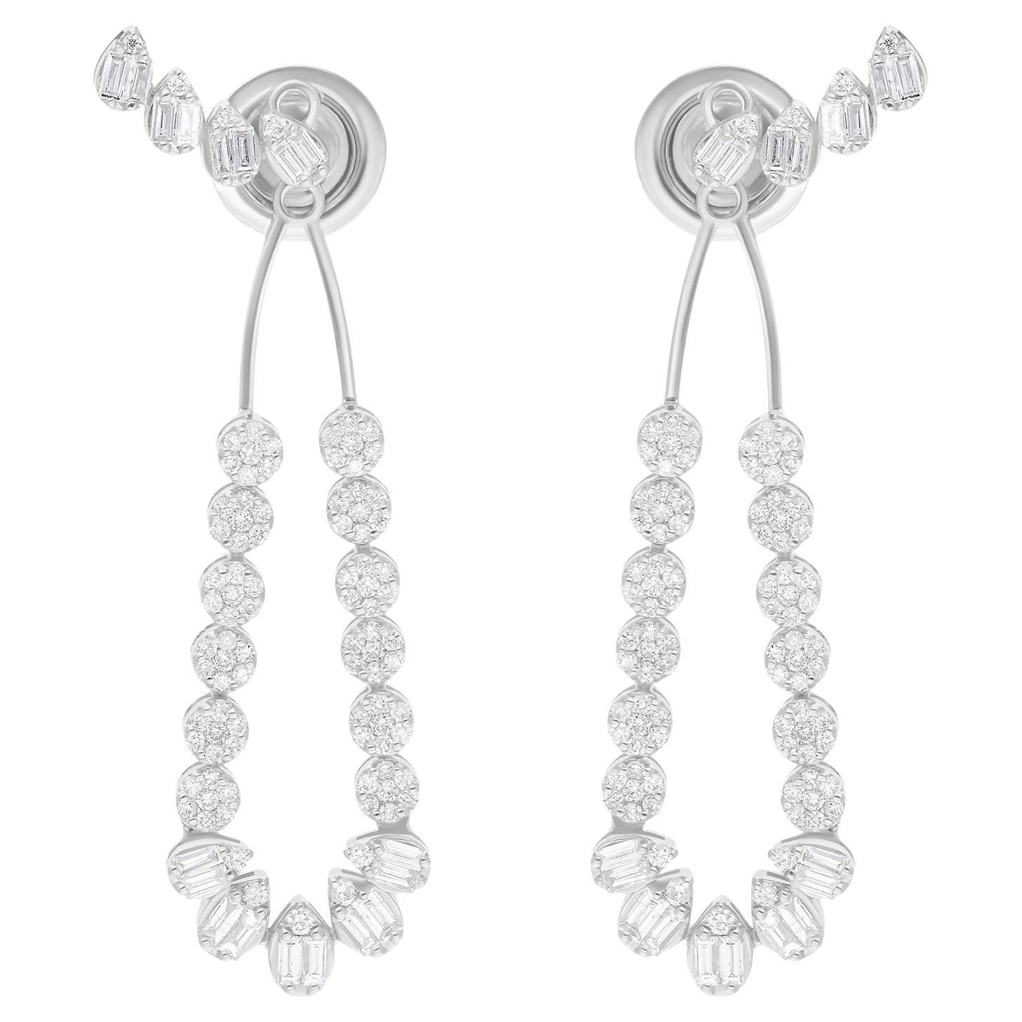 Natural 0.96 Carat SI/H Baguette Diamond Jacket Earrings 18 Karat White Gold