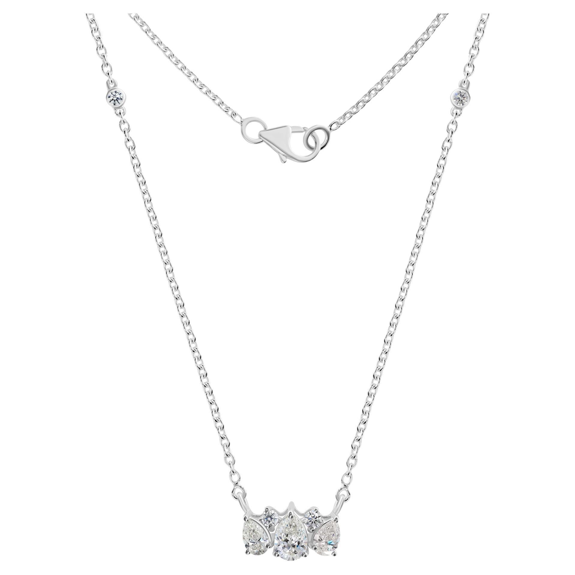 Collana con ciondolo di diamanti naturali da 0,96 carati SI/H Pear Round in oro bianco da 18 carati