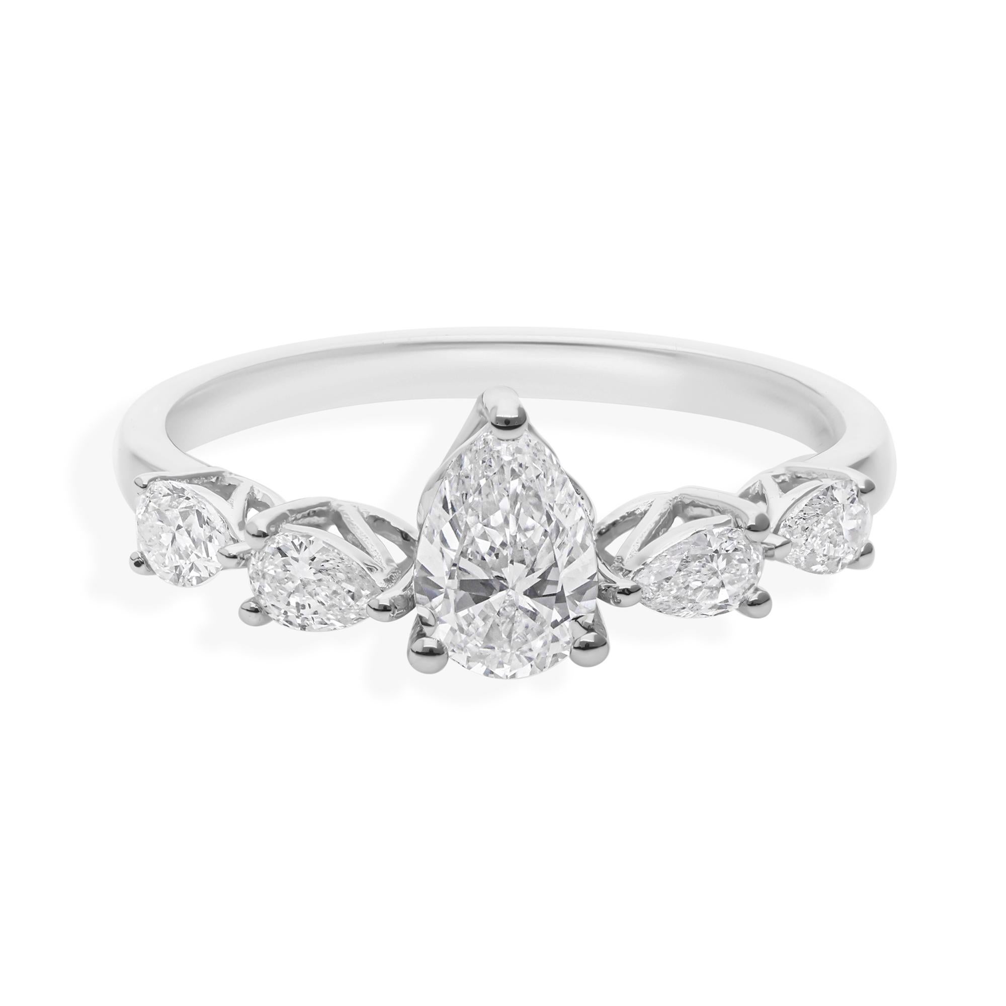 For Sale:  Natural 0.97 Carat SI Clarity HI Color Diamond Ring 14 Karat White Gold Jewelry 7