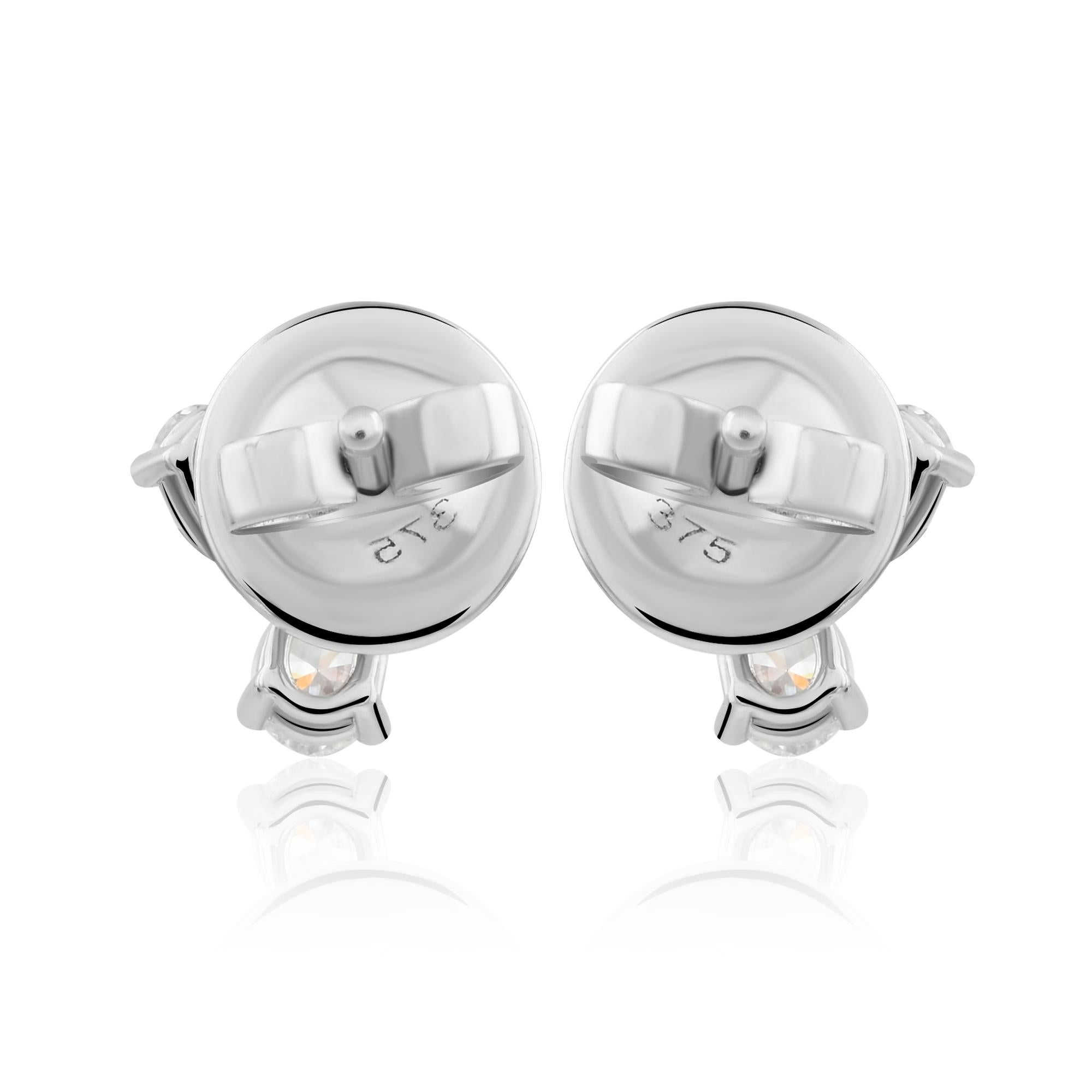 Pendientes de oro blanco de 9 quilates con diamantes multiforma SI/H naturales de 0,97 quilates Moderno en venta