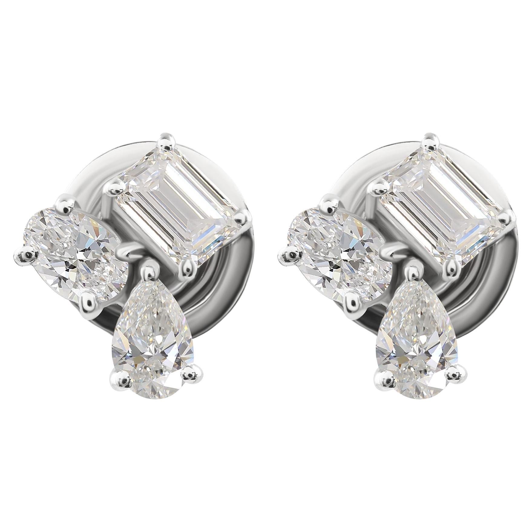 Pendientes de oro blanco de 9 quilates con diamantes multiforma SI/H naturales de 0,97 quilates en venta