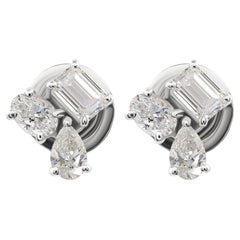 Pendientes de oro blanco de 9 quilates con diamantes multiforma SI/H naturales de 0,97 quilates Pendientes de oro blanco de 9 quilates con diamantes multiforma SI/H naturales de 0,97 quilates