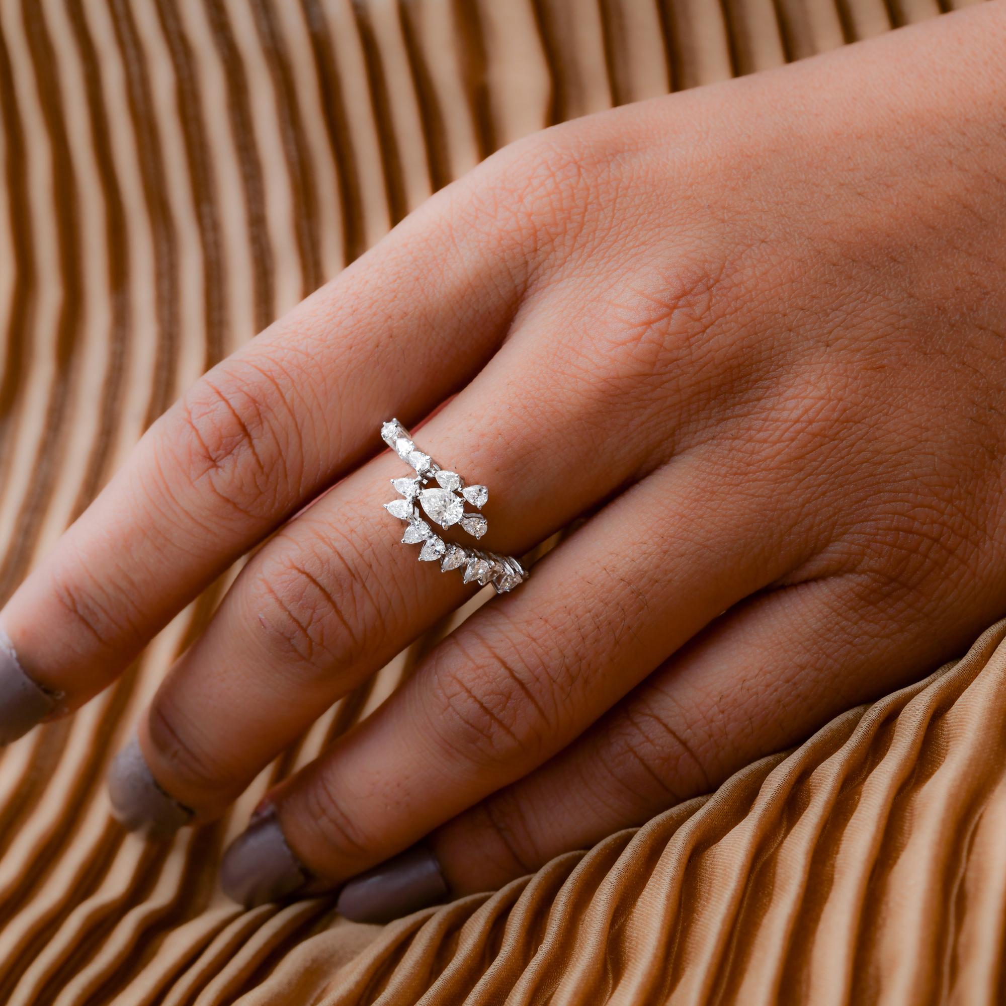 Handgefertigter natürlicher 0,97 Karat SI/H birnenförmiger Diamantring aus 14 Karat Weißgold (Moderne) im Angebot