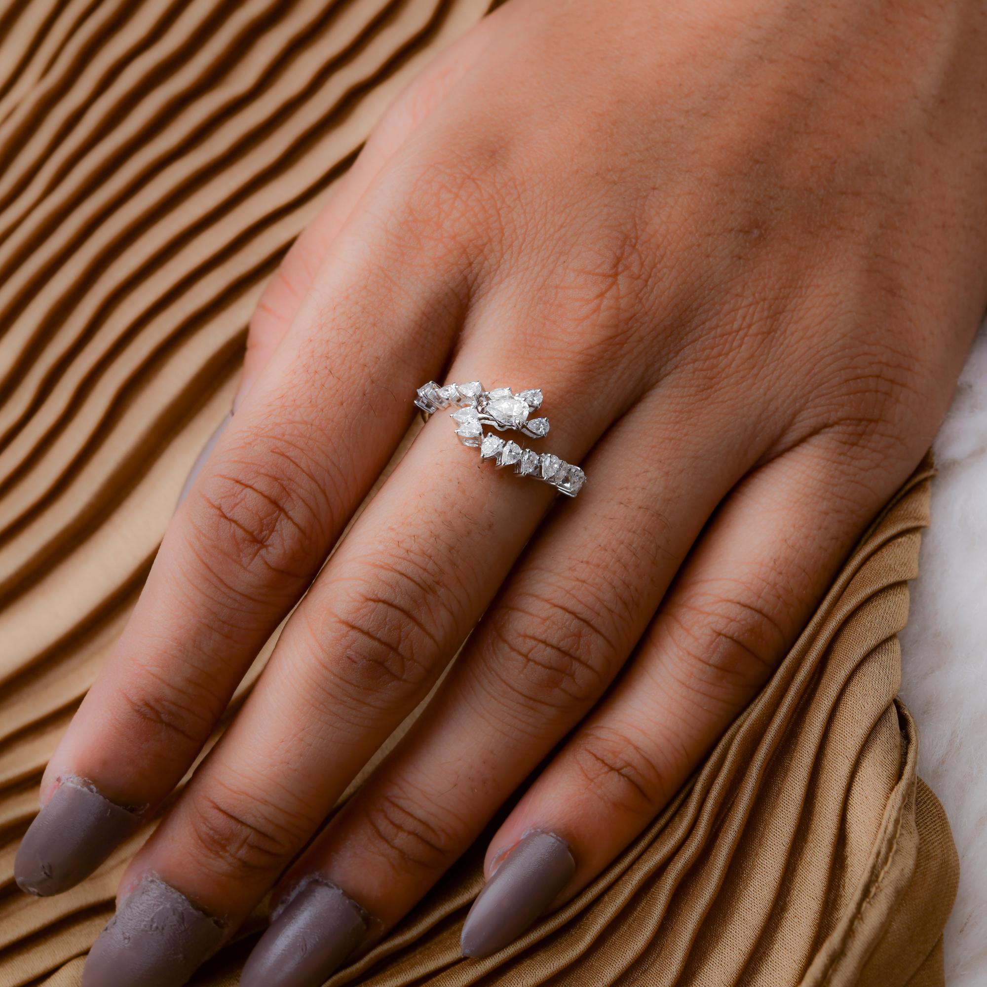 Handgefertigter natürlicher 0,97 Karat SI/H birnenförmiger Diamantring aus 14 Karat Weißgold (Tropfenschliff) im Angebot