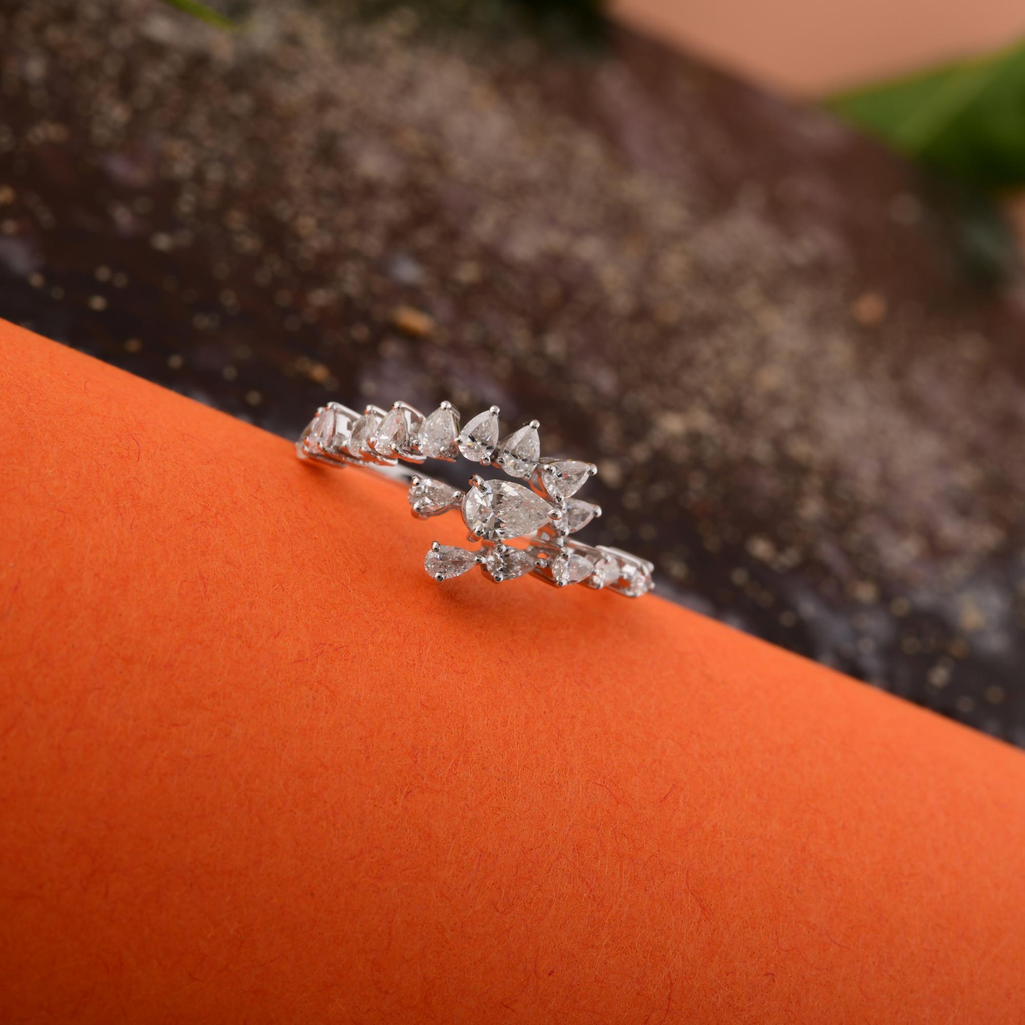 Handgefertigter natürlicher 0,97 Karat SI/H birnenförmiger Diamantring aus 14 Karat Weißgold Damen im Angebot