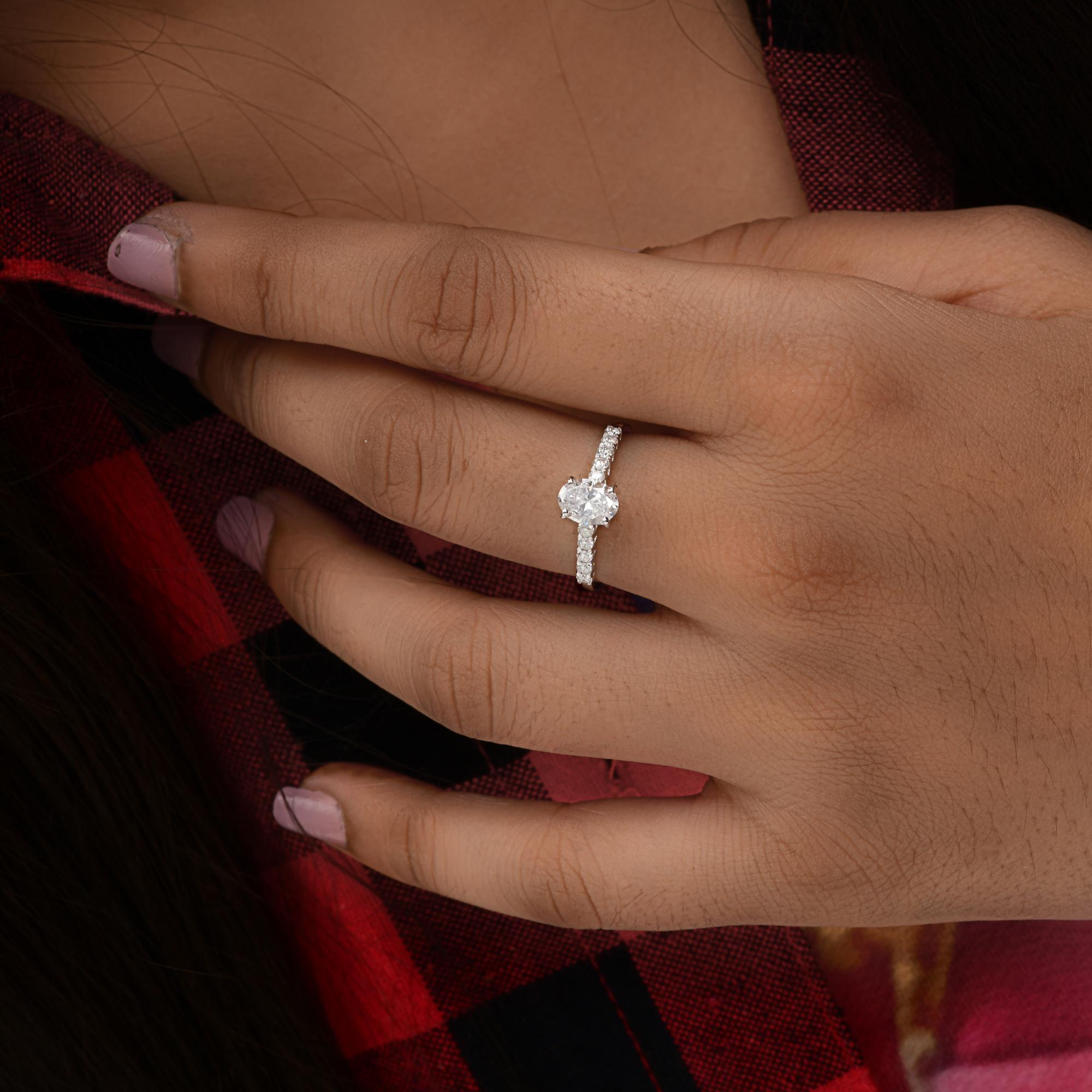 Natürlicher 0,97 Karat Solitär Oval Diamantring 18 Karat Weißgold feiner Schmuck (Ovalschliff) im Angebot