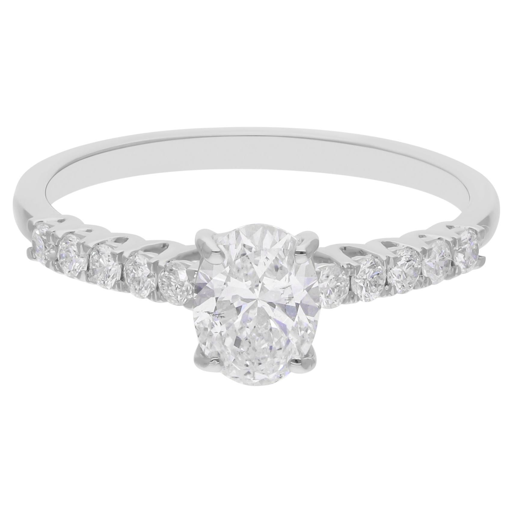 Anillo de Diamante Ovalado Solitario Natural de 0,97 Quilates Oro Blanco de 18 Kilates Joyería Fina