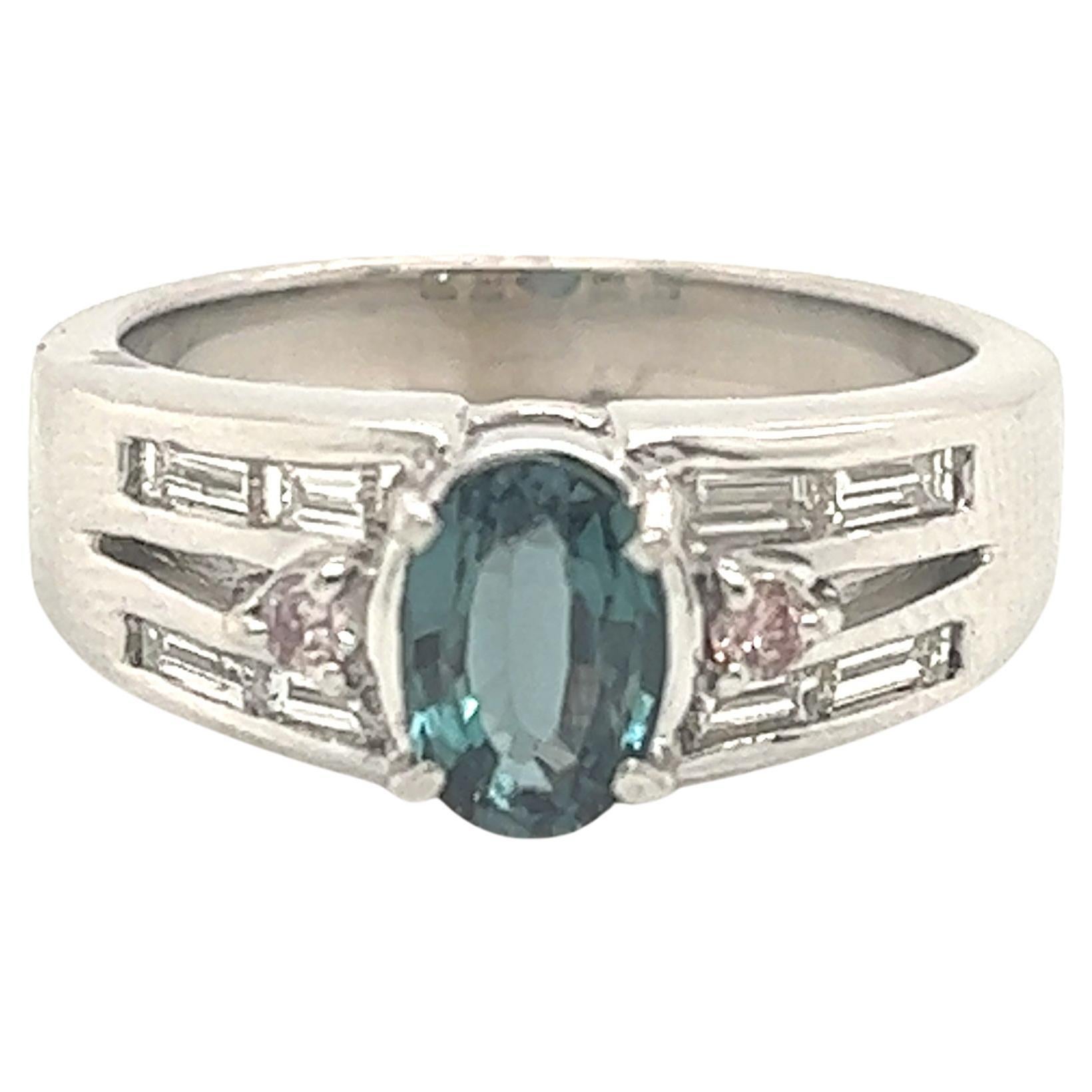 Natürlich 0,97 Karat. Alexandrit & Diamant Vintage-Ring