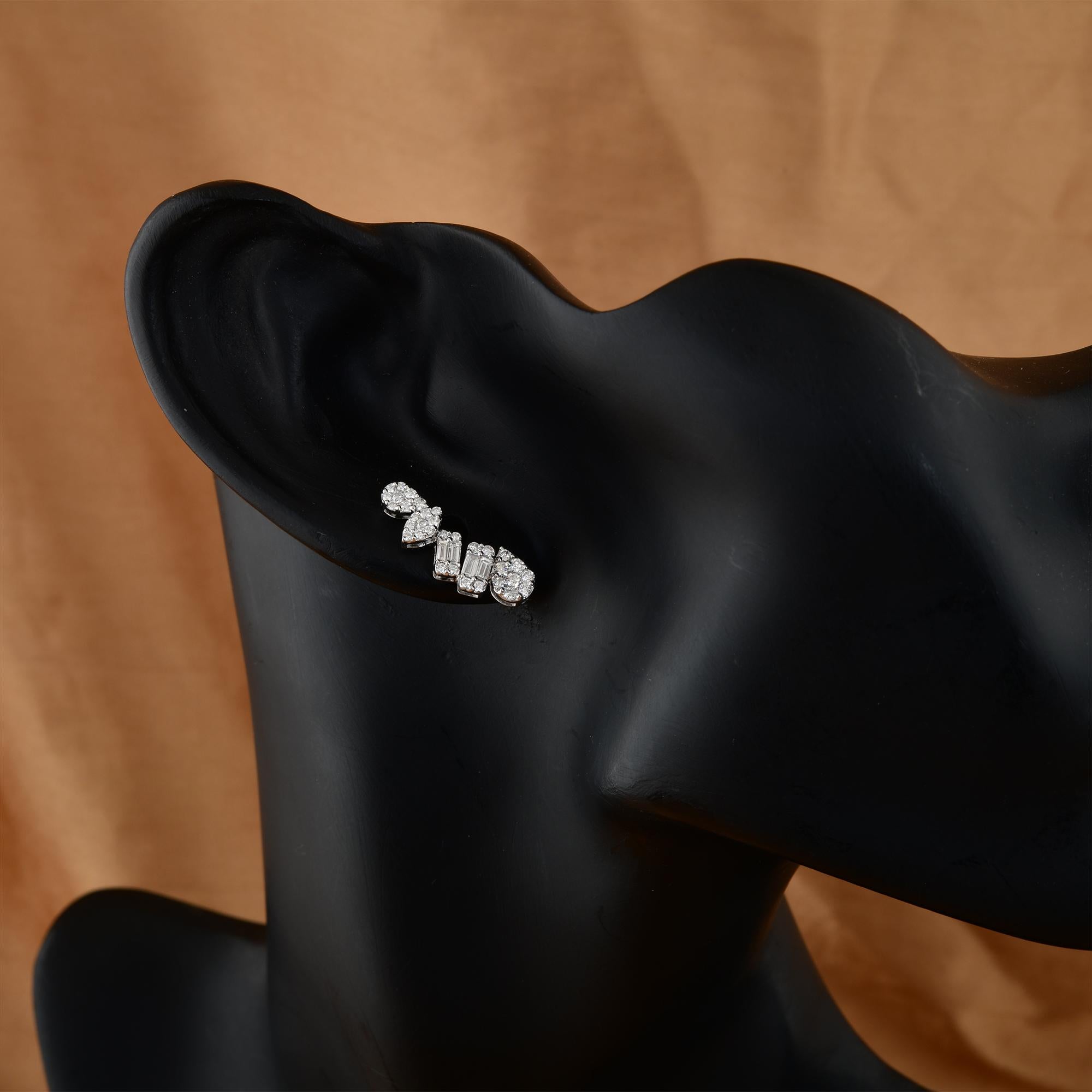 Natürliche 0,98 Karat Baguette- und runde Diamant-Ohrringe aus 14 Karat Weißgold Schmuck (Moderne) im Angebot