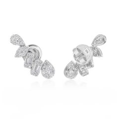 Natural 0.98 Carat Baguette 
Round Diamond Earrings 18 Karat White Gold Jewelry