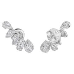 Natural 0.98 Carat Baguette & Round Diamond Earrings 18 Karat White Gold Jewelry