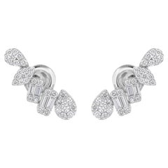 Natural 0.98 Carat Baguette & Round Diamond Earrings 18 Karat White Gold Jewelry