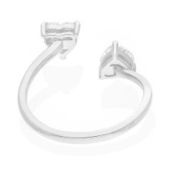 Natural Heart Shape Diamond Open Ring, 0.98 Carats, 18K White Gold
