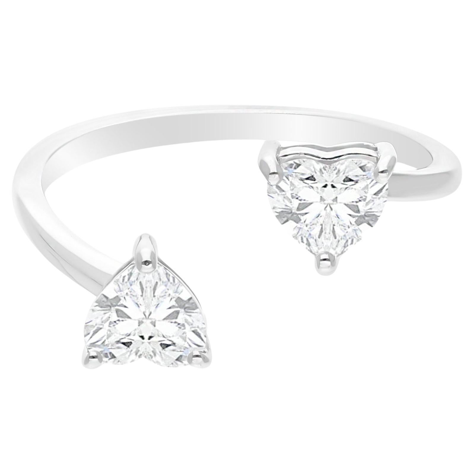 Natural 0.98 Carat Heart Diamond Cuff Ring 18 Karat White Gold Handmade Jewelry