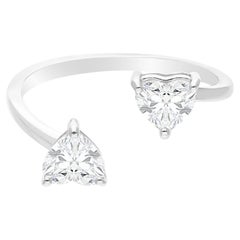 Anillo puño diamante corazón natural 0,98 quilates Oro blanco 18 quilates Joyería hecha a mano