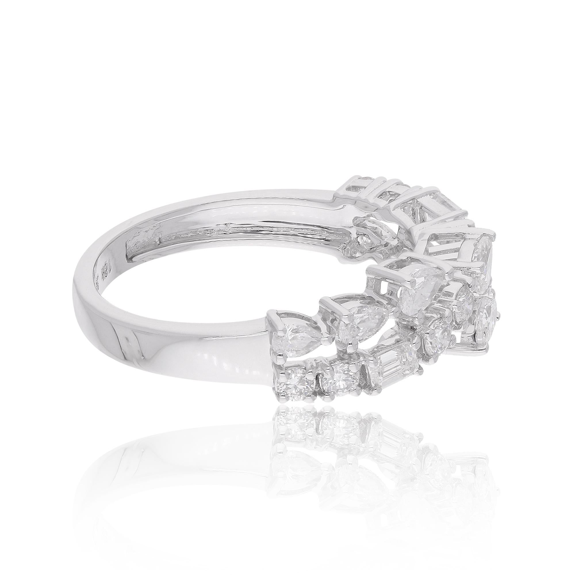 Women's Spectrum Jewels Real Pear Round & Emerald Cut Diamond Ring 18 Karat White Gold For Sale