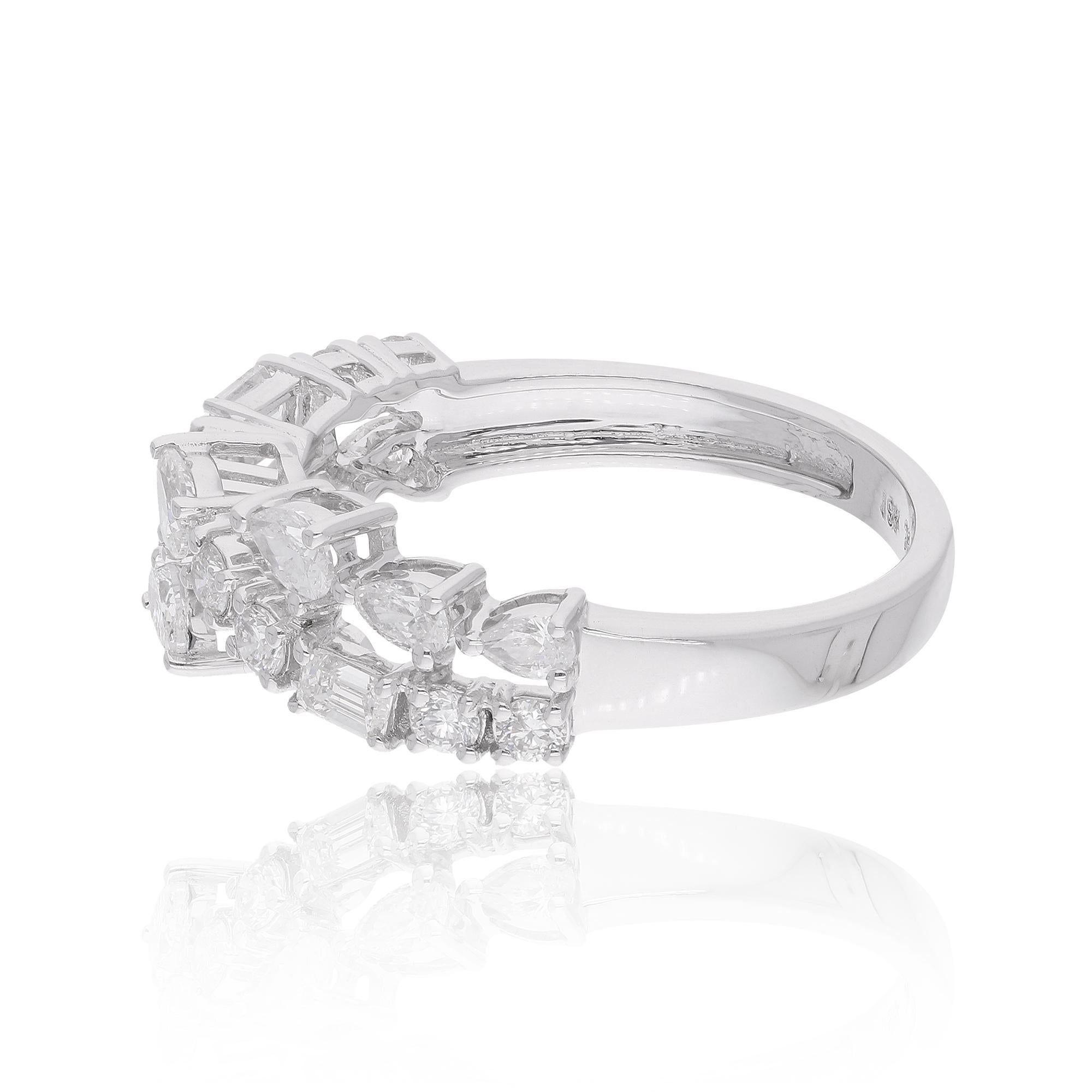 Spectrum Jewels Real Pear Round & Emerald Cut Diamond Ring 18 Karat White Gold For Sale 1