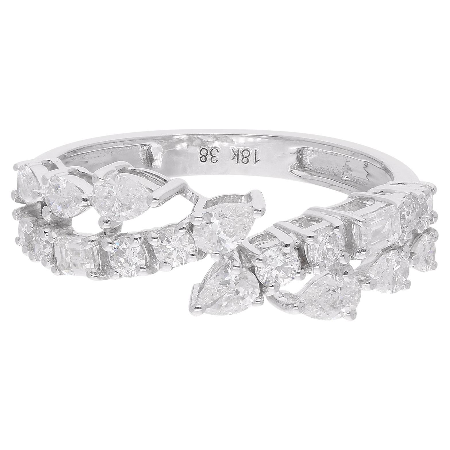 Spectrum Jewels Bague en or blanc 18 carats avec diamants ronds et taille émeraude en forme de poire véritable en vente