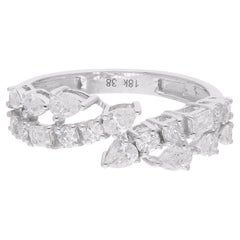 Spectrum Jewels Real Pear Round & Emerald Cut Diamond Ring 18 Karat White Gold