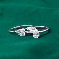 1 Carat Pear Natural Diamond Five-Stone Bridal Ring Set Wedding Band 18k Gold