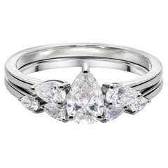Natural 0.98 Carat SI Clarity HI Color Diamond Ring Set 18 Karat White Gold
