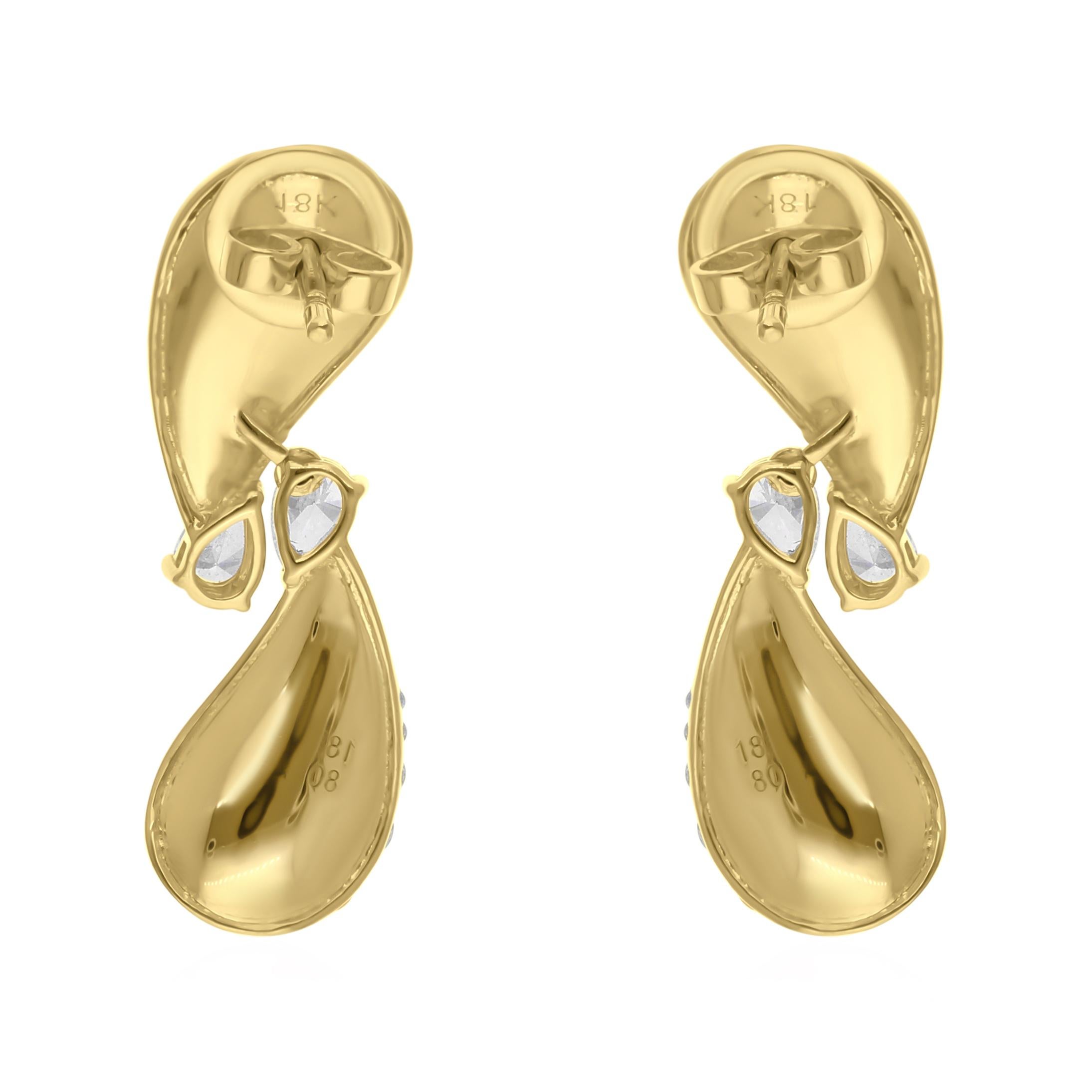 Women's Natural 0.98 Carat SI/H Diamond Tear Drop Earrings 18 Karat Yellow Gold Jewelry For Sale