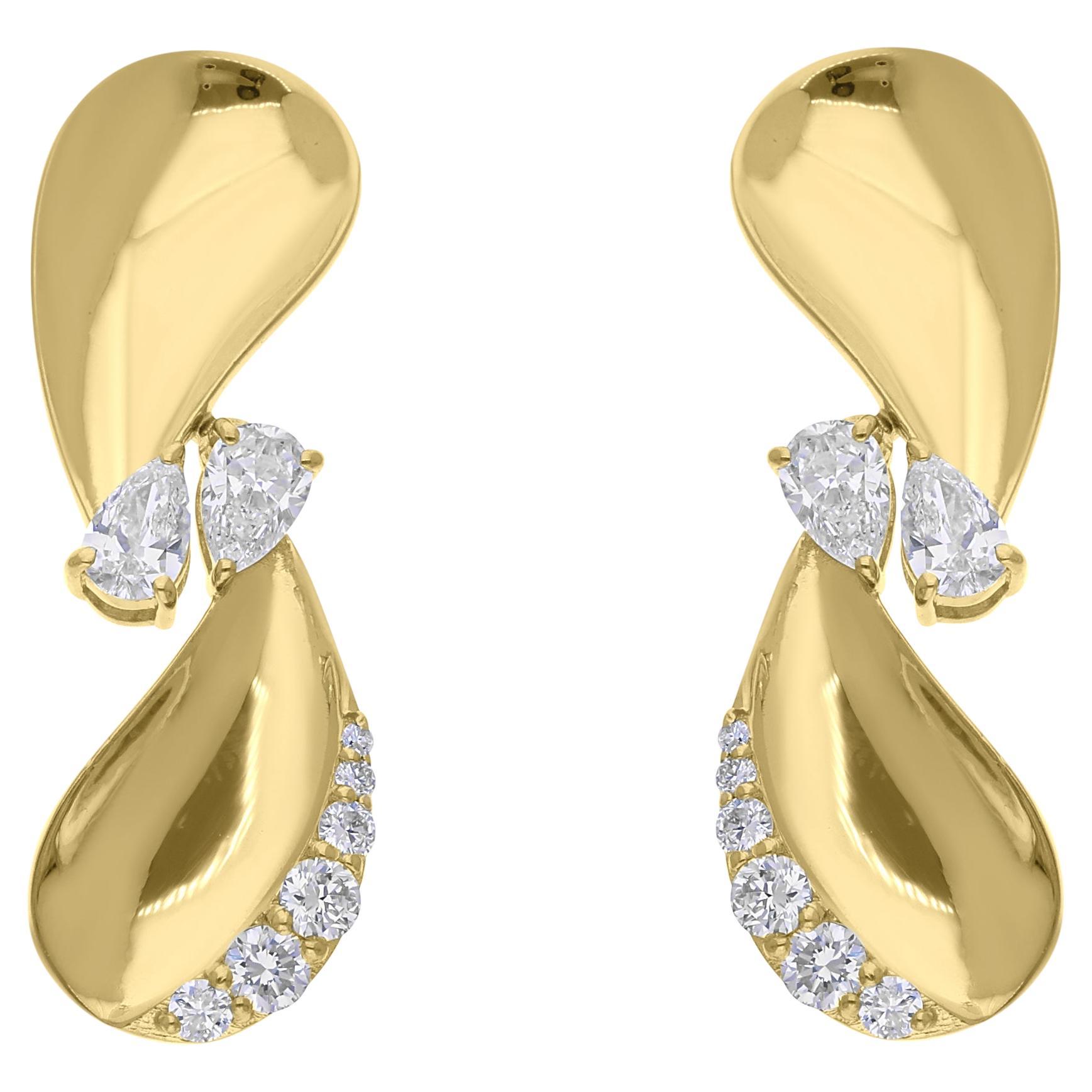 Natural 0.98 Carat SI/H Diamond Tear Drop Earrings 18 Karat Yellow Gold Jewelry For Sale