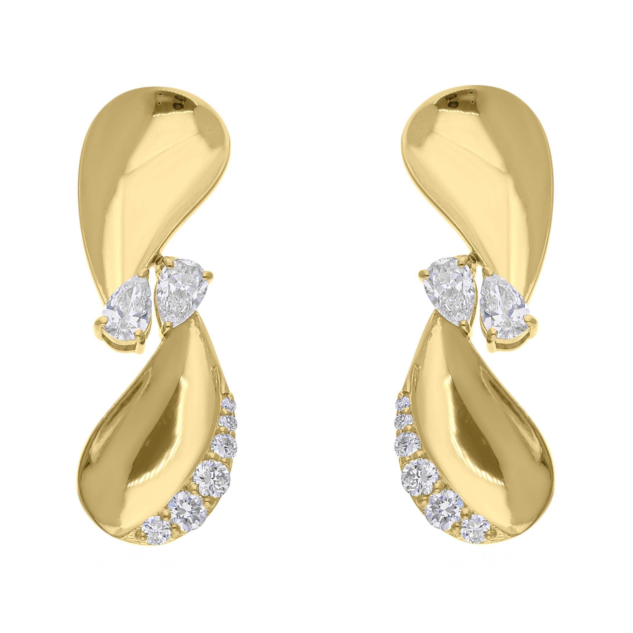 Pendientes de gota de diamante SI/H natural de 0,98 quilates Joyas de oro amarillo de 18 quilates
